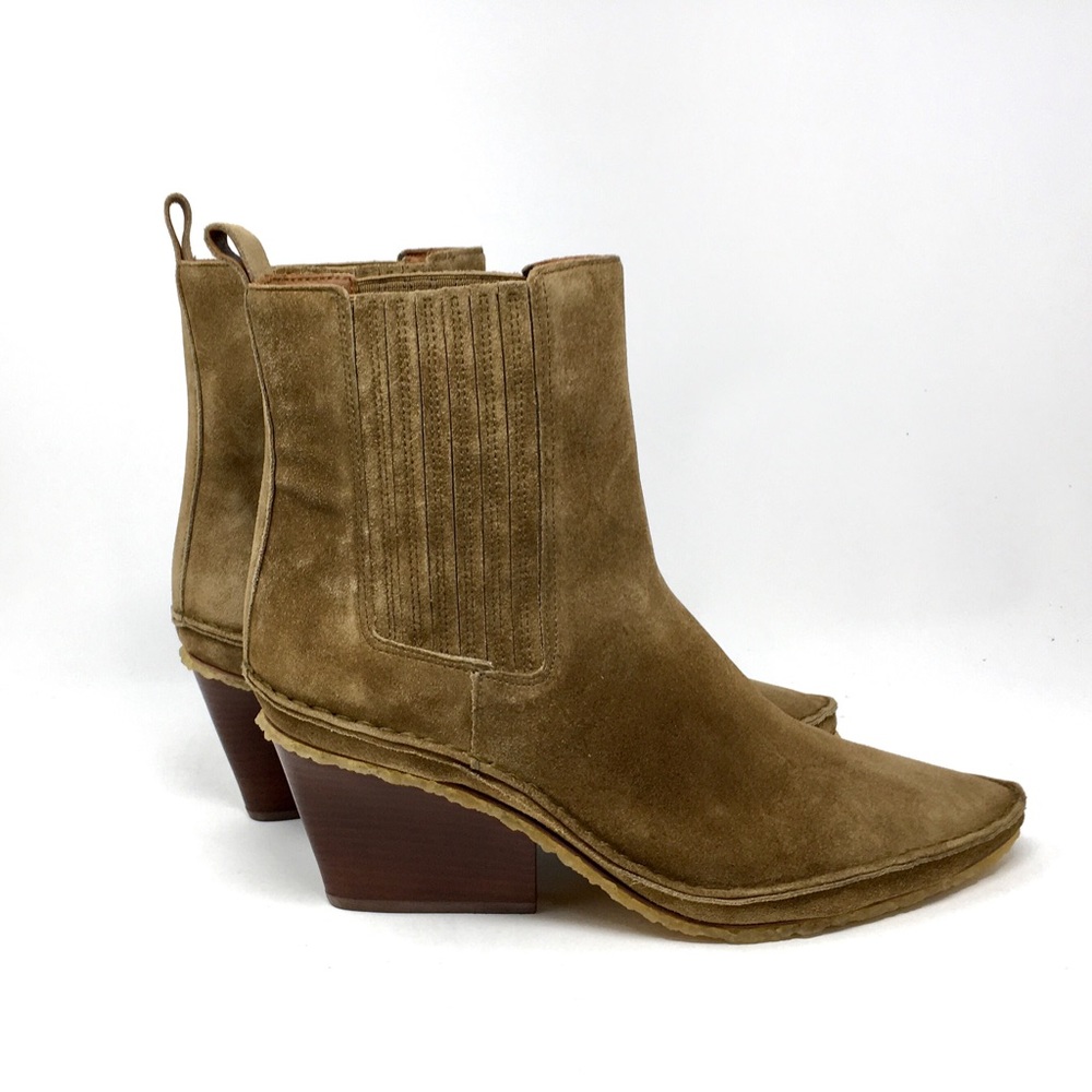 Tory Burch Lila Heeled Ankle Boot Natural Suede Alice Brown - Picture 2 of 15